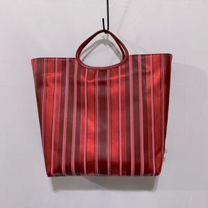REVERSIBLE tote bag hanbag black/stripes faux leather handle looks like satin